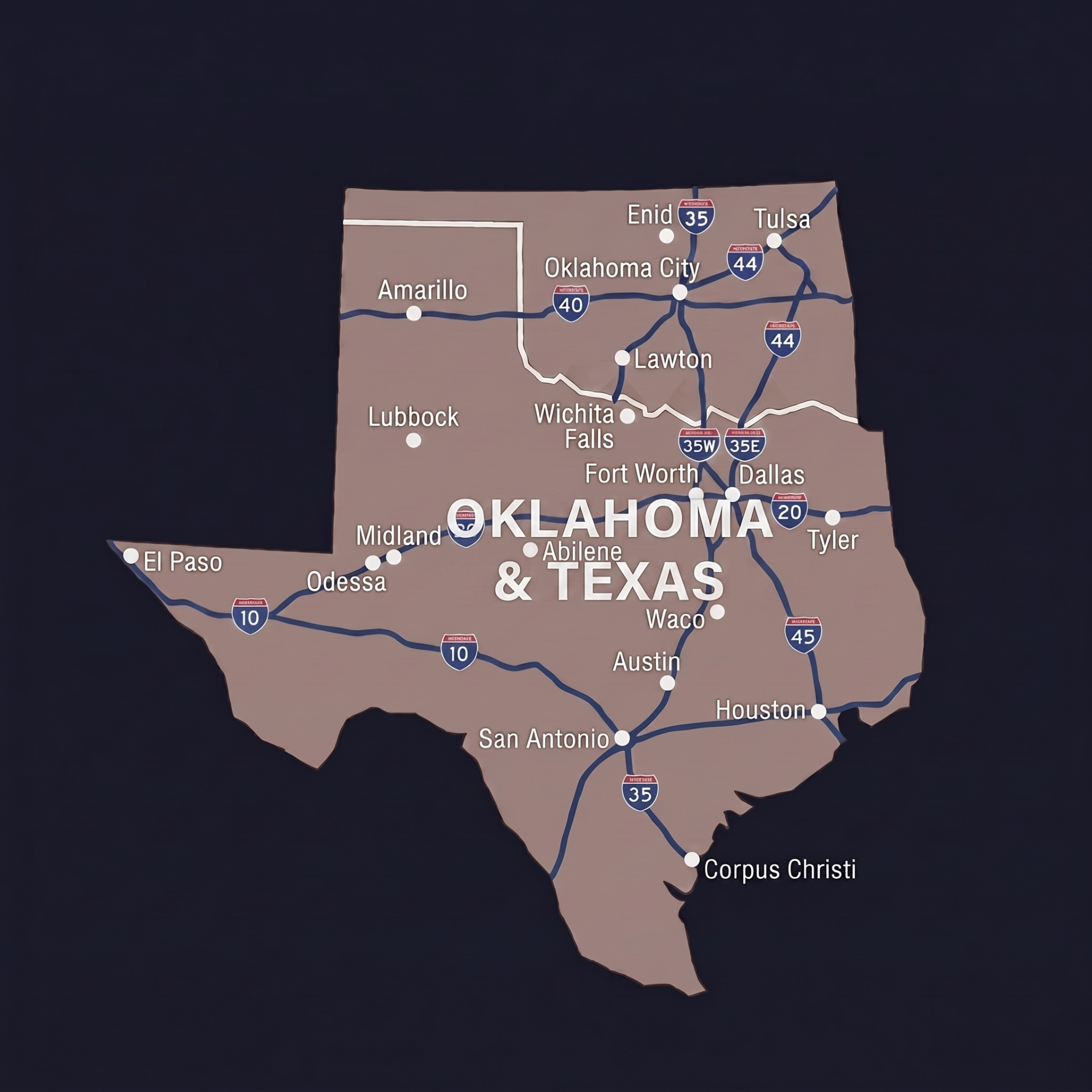 Texas and Oklahoma service coverage map