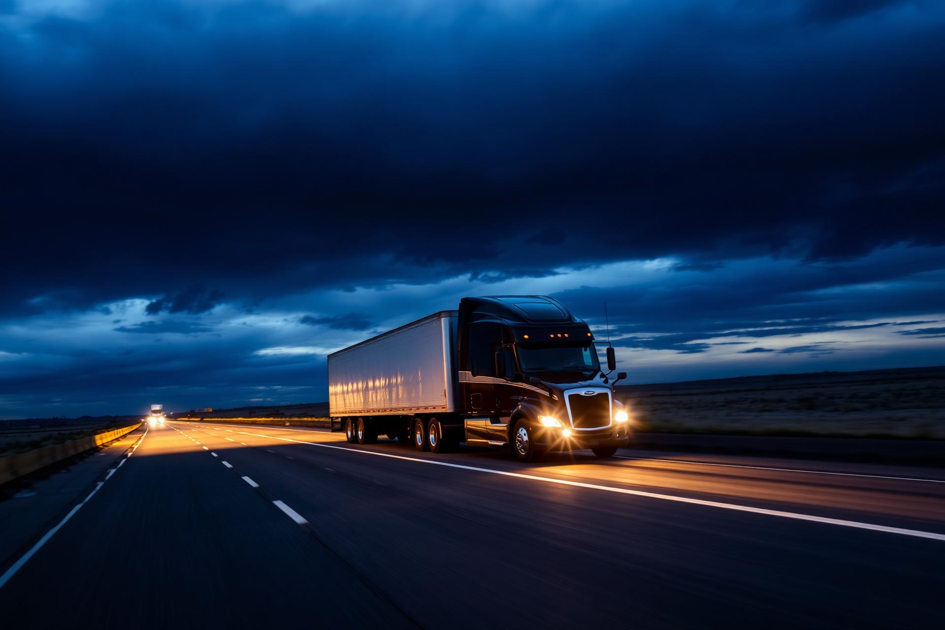 Freight truck on the highway at dusk